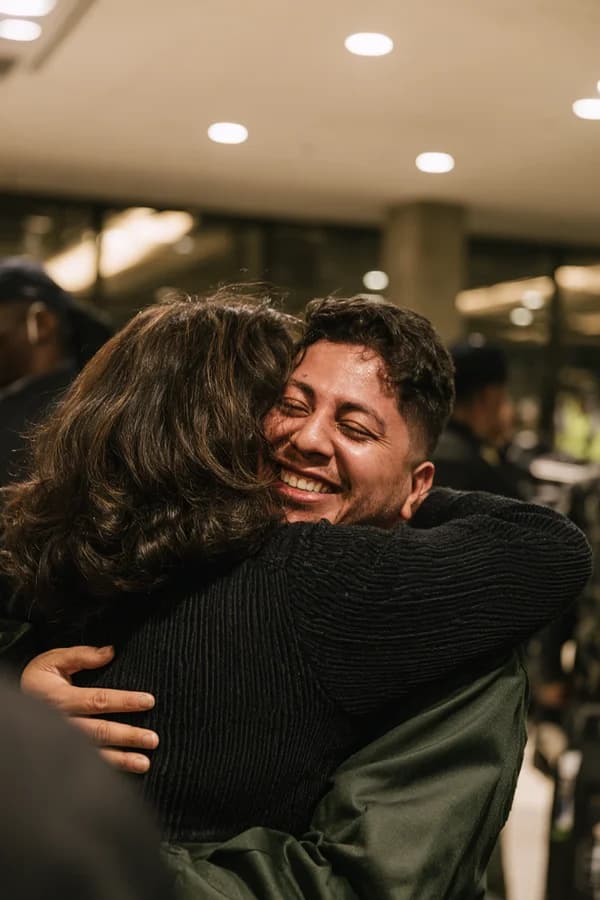 Joyful reunion embrace