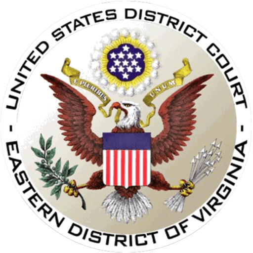 Sello oficial del Tribunal de Distrito de los Estados Unidos para el Distrito Este de Virginia, con un águila y un escudo