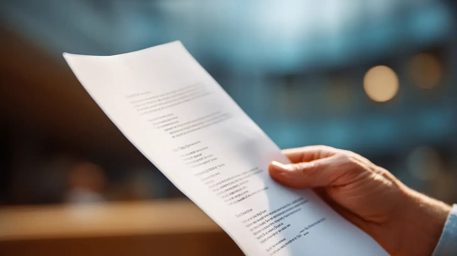 Person holding and reviewing official immigration documents with focused attention