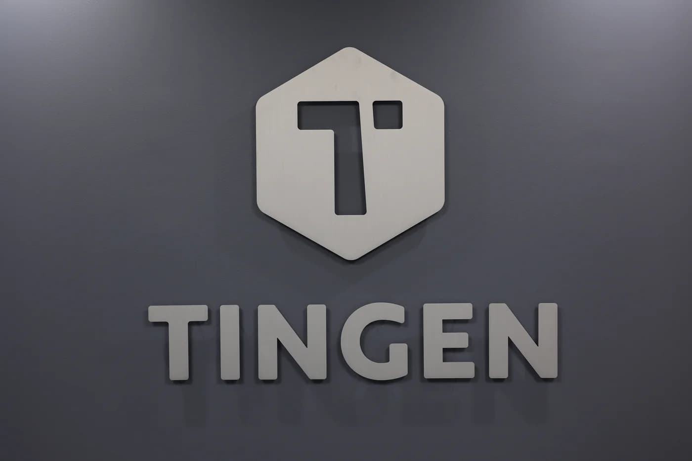 Tingen Law firm logo featuring hexagonal design with hammer icon and company name